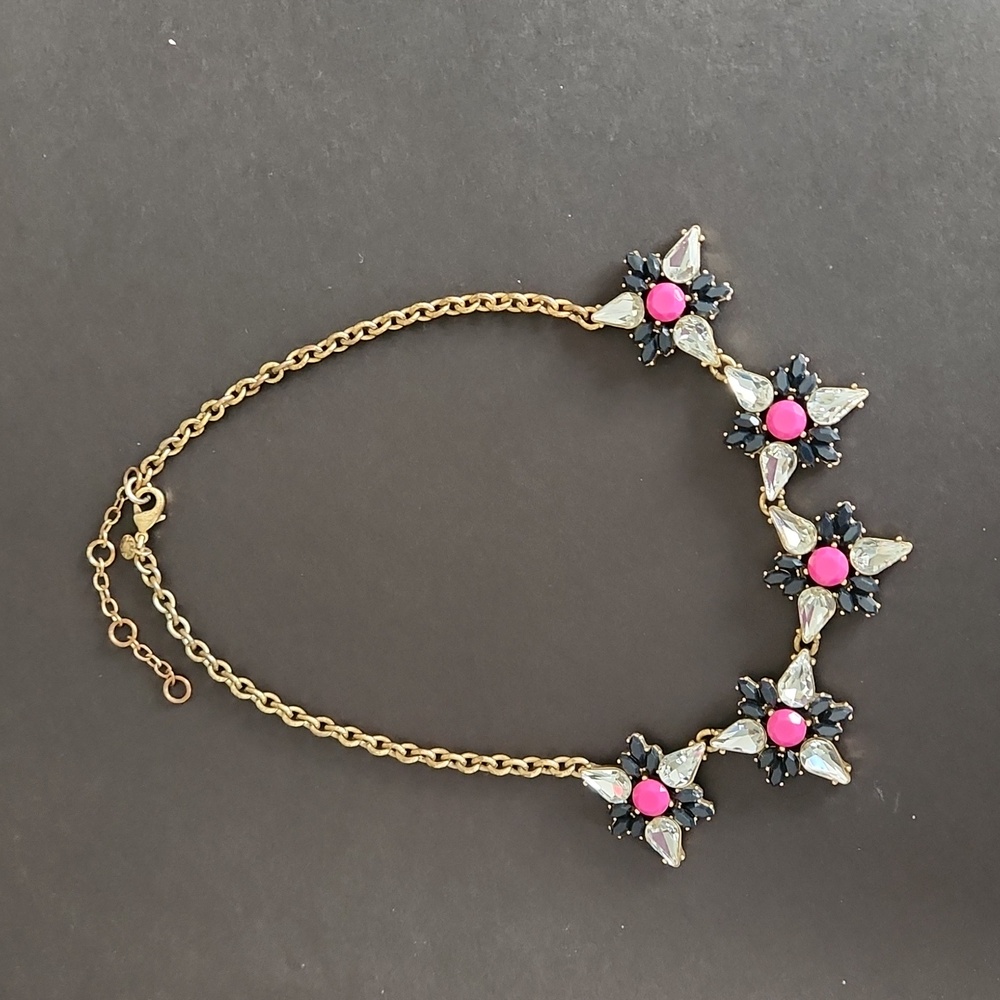 J Crew Navy and Crystal Star Statement Necklace